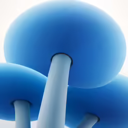 blue round object with three white posts sitting in front of it