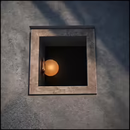 a small square window is made of concrete