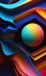 a variety of abstract shapes are shown in this artistic illustration,abstract art work featuring multicolored paper, curved curves and an oval shape