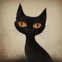 a black cat with glowing yellow eyes looks like a cat from a story about cats