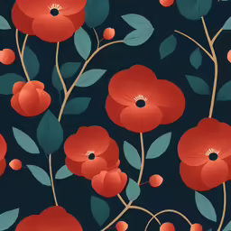 a pattern with red flowers and leaves