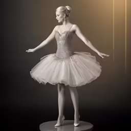 a white ballerina is standing in a dark room