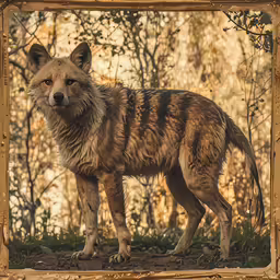a close up of a wild animal near a forest