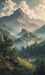 a mountain with a cloudy sky filled with clouds