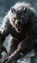 a large, furry white wolf with big claws