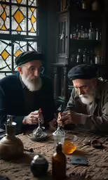 the two old jewish men are checking their ware