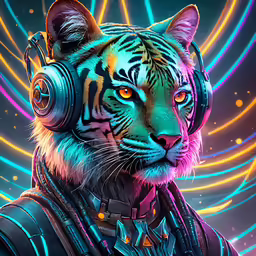 a tiger wearing headphones on its face