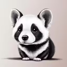 a small panda bear sitting down with a light gray background