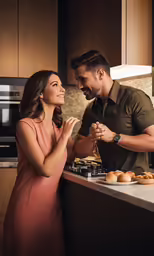 a man and woman are cooking together in the kitchen