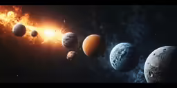 an image of planets with sun rising behind them