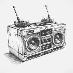 a black and white drawing of a old fashioned radio