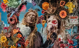 the double women are looking through the images