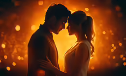 two people looking at each other while the sun is in the sky