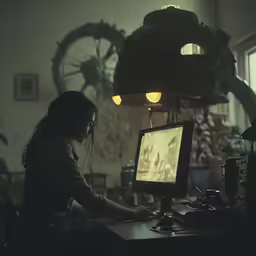 a woman is using her computer to type on the screen