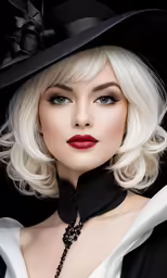 a woman wearing a black hat and necktie