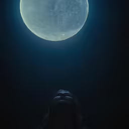 the moon and a person face each other