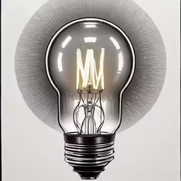 a light bulb with the letter m on it