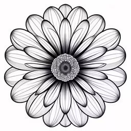 black and white drawing of a flower on white,the center flower is drawn in ink