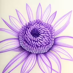 a drawing of purple flower with many petals,the drawing of a flower with long purple petals