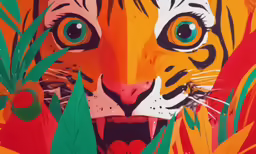 a close up of a multi colored tiger