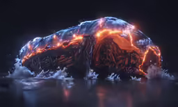 a large volcano surrounded by lava in the ocean
