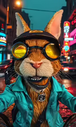 a cat wearing goggles and sitting in the drivers seat of a motorcycle