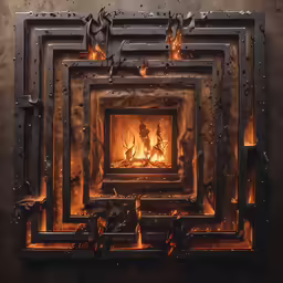 there is a stove with flames burning in the kitchen