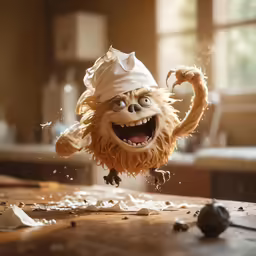 an animal with a hat in the air on a table