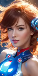 a pretty red haired woman dressed as a blue ranger