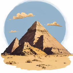 a painting shows a large pyramid like structure