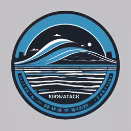 a seal with water and hills with clouds,the seal logo for nbfwack