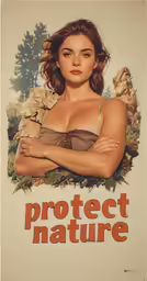 a vintage poster of a women with her arms crossed