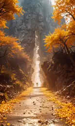 a narrow dirt road with a person running in it