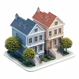 a house with three story and many trees
