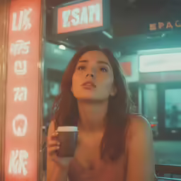 woman in brown dress holding a cup and smoking