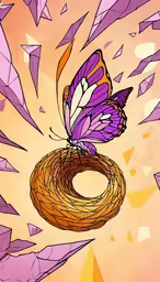 purple and orange butterfly flying over a circular object