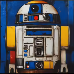 a picture of a star wars robot painted on a wall