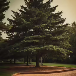 a bench under the tree in a grassy area