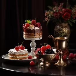 there are two cakes and three other desserts