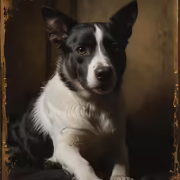 a dog that is laying down and staring