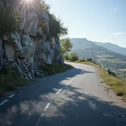 a long, narrow road between two large boulders