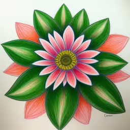 the large flower has a colorful center as it appears to be painted