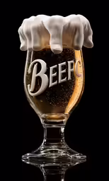 a beer glass is filled with liquid on the bottom