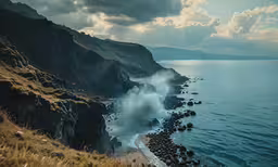 a steamy river flowing down the side of a cliff