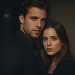 two people pose for the camera together, one in black