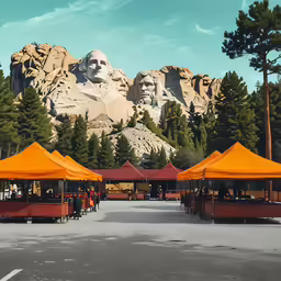 a bunch of tents with people in them on the road
