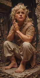 a woman sitting on top of a stone step