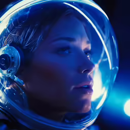a woman wearing headphones on her face in an aircraft