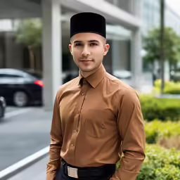 a man standing outside in an oriental clothing