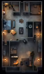two rooms and a study area in an apartment